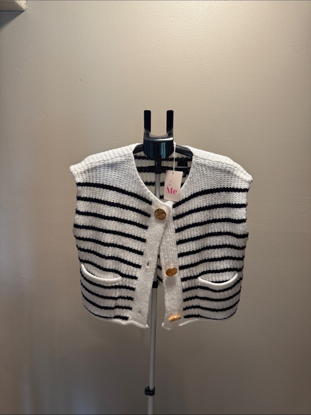 So Me White and Black Striped Knit Vest